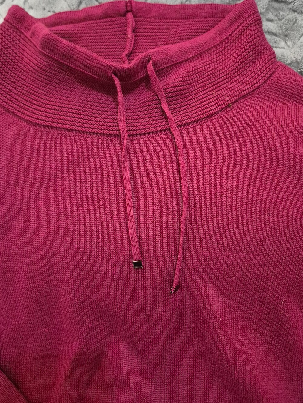 Women's Raspberry Funnel Neck Drawcord Sweater - Picture 3 of 6